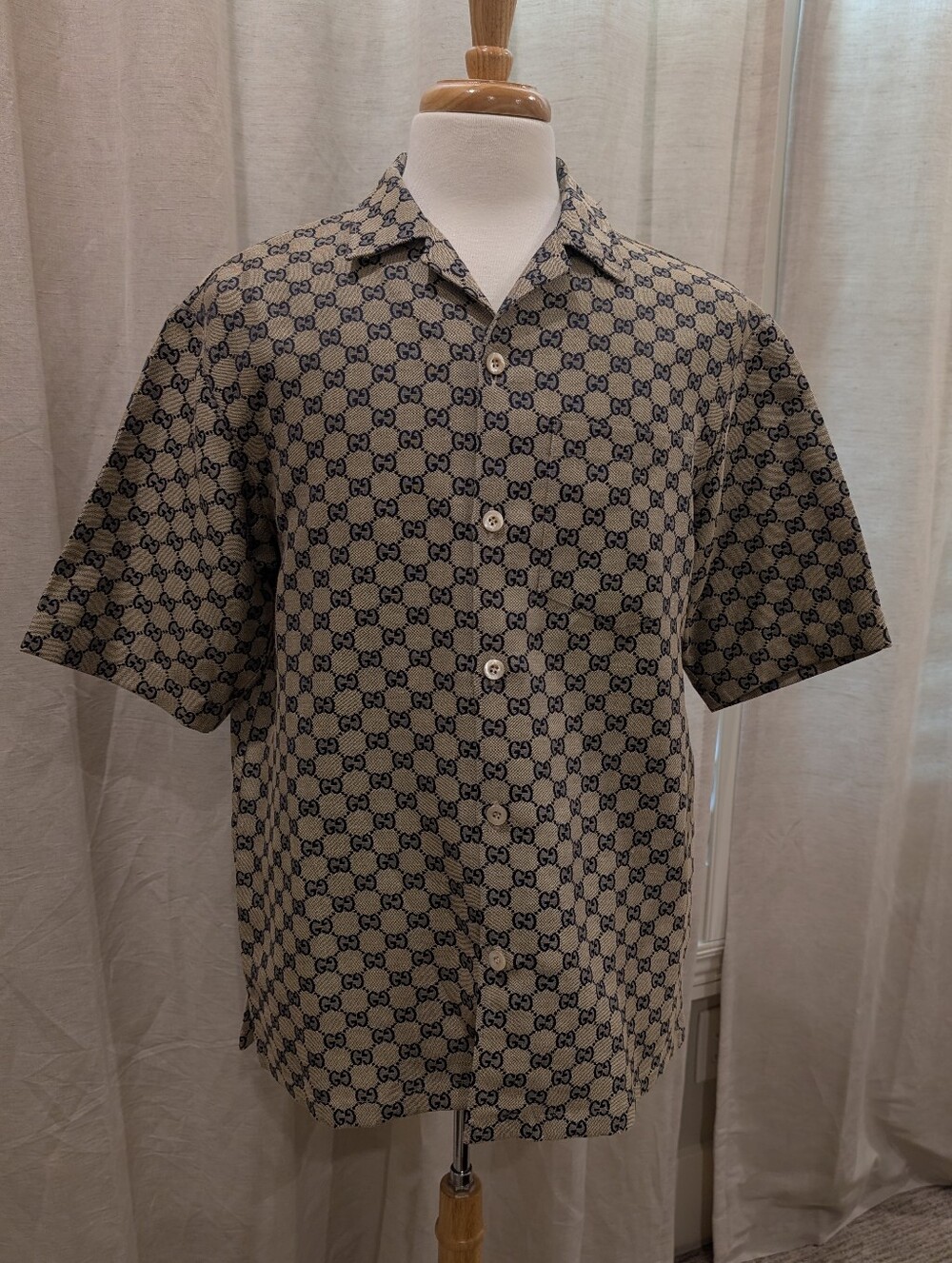 GUCCI GG Linen Blend Canvas Shirt Size 46